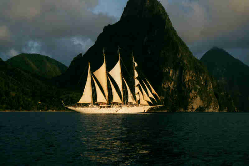 Star Clipper in sail off Soufriere, St Lucia on 5 April 2000