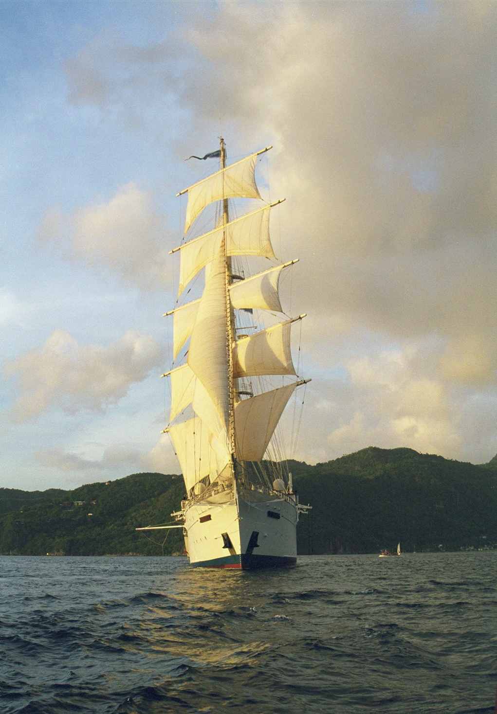 Star Clipper in sail taken from the bow, on 5 April 2000