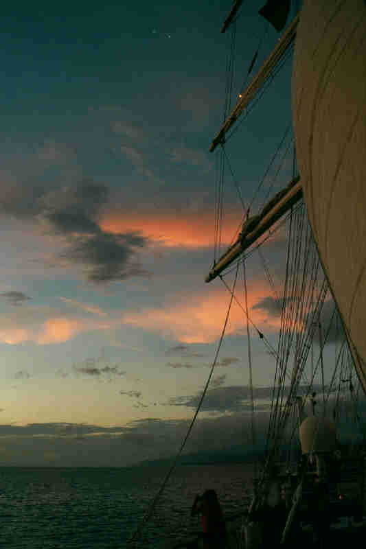 Sunset over the ship