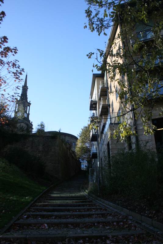 Silver Street steps to St Willibrord and All Saints Old Catholic Church from Cowgate