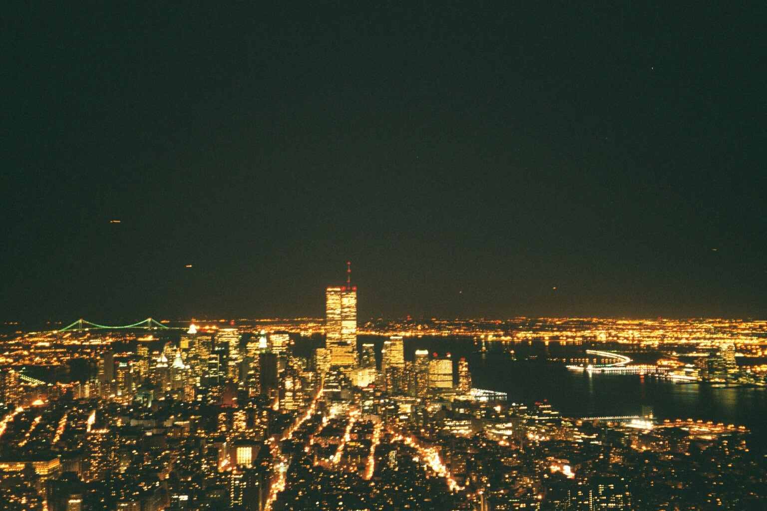 Looking south towards the twin towers of the World Trade Center